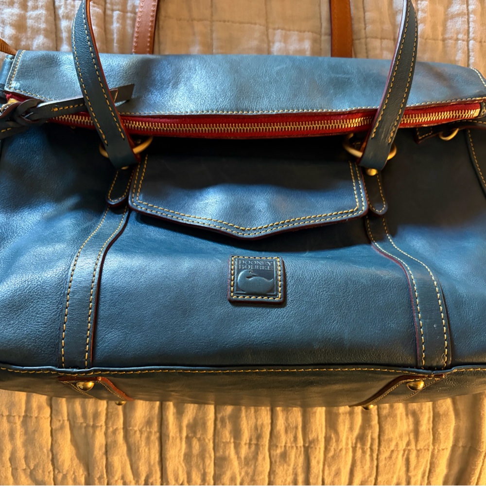 Dooney & Bourke Blue Satchel with Tan Accents